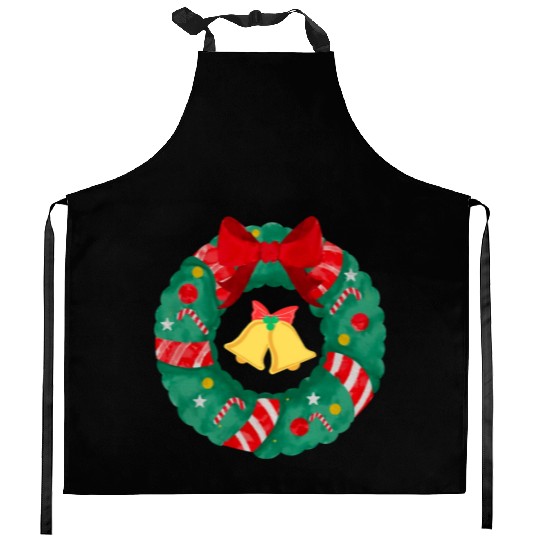 Christmas Wreath with Bells Kitchen Aprons