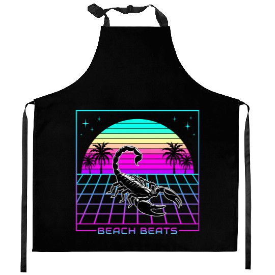 Beach Beats Retro Scorpion - Synthwave Sunset Kitchen Aprons