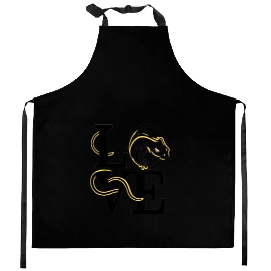 Love Crested Gecko Lizard Design Kitchen Aprons