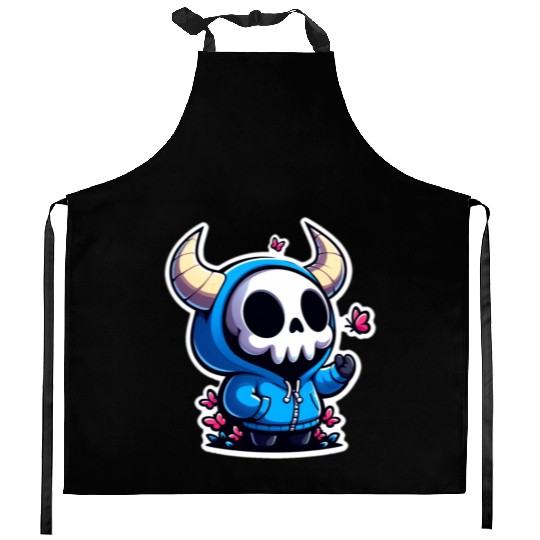 Cute Horned Skull enjoys the butterflies Kitchen Aprons
