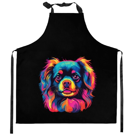 Watercolor Colorful Tibetan Spaniel Kitchen Aprons