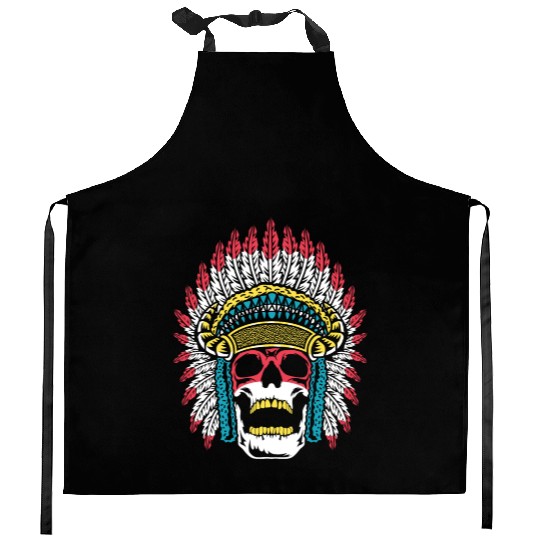 Indigenous Native American Skull Skull Head Kitchen Aprons