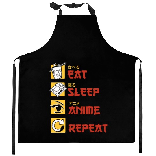 eat sleep anime repeat funny manga Kitchen Aprons