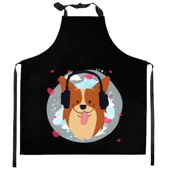 Joy Dog Love Music Using Headphone Cheer Happy Kitchen Aprons