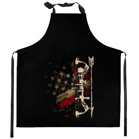 Deer Hunter American Flag Bowhunting Bow Archery Kitchen Aprons