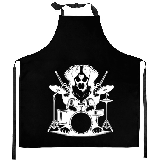 Cool Bernese Mountain Dog Drummer Design Kitchen Aprons