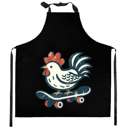Skateboarding Farm Chicken Kitchen Aprons