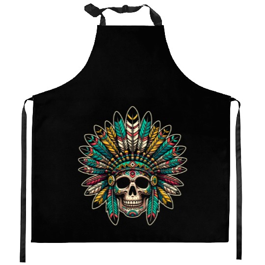 Indigenous Native American Skull Head Kitchen Aprons