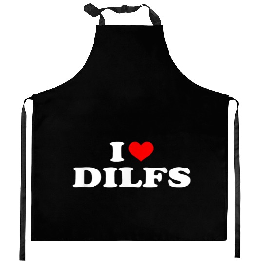 Funny I Love DILFs I heart DILFs Red Heart Cool Kitchen Aprons