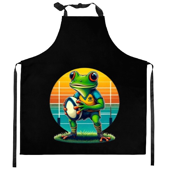 Funky Frog Playing Rugby Kitchen Aprons