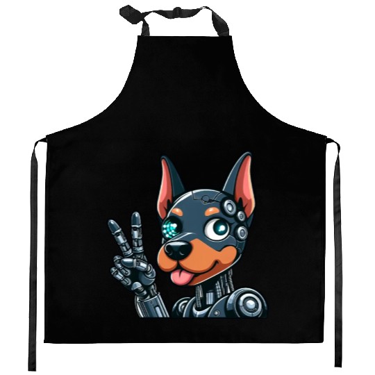 Cyborg Doberman Robot Dog Futuristic Design Kitchen Aprons