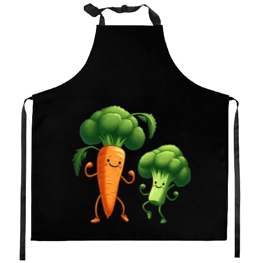 Carrot Dancing with Broccoli Kitchen Aprons