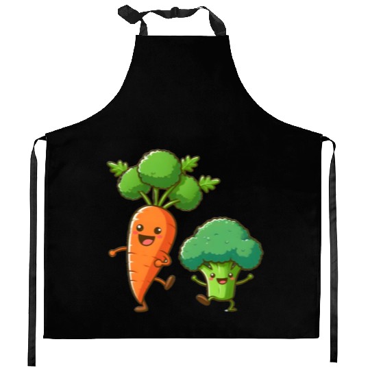 Carrot Dancing with Broccoli Kitchen Aprons