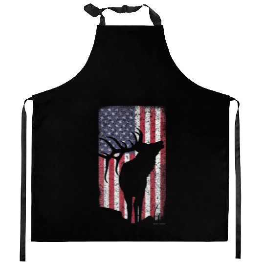 Elk Hunting Bugling Bull US Flag American Kitchen Aprons