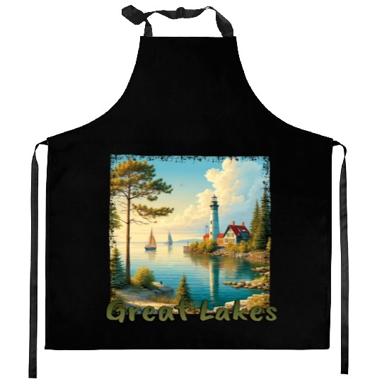 Great Lakes USA - Sailing and Motorboating Kitchen Aprons