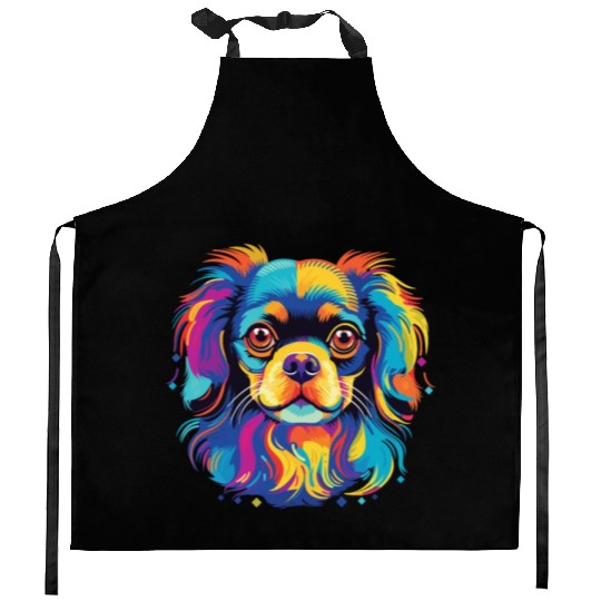 Watercolor Colorful Tibetan Spaniel Kitchen Aprons