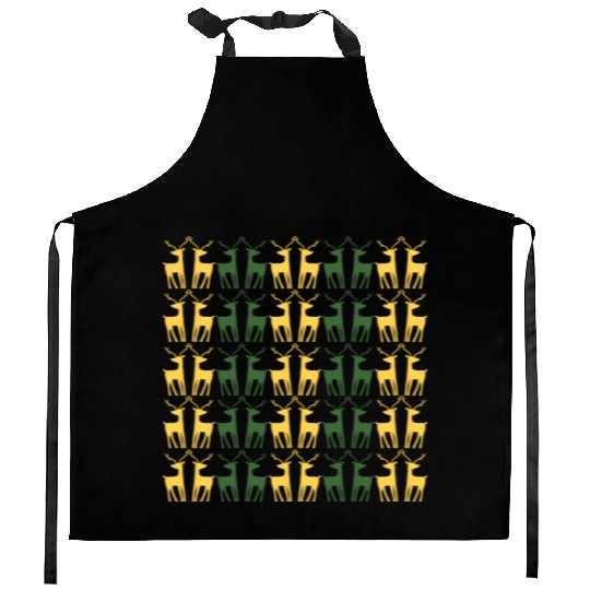 GOLD GREEN REINDEERS CREATIVE PATTERN Kitchen Aprons