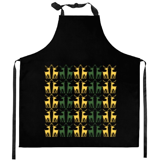 GOLD GREEN REINDEERS CREATIVE PATTERN Kitchen Aprons