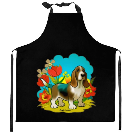 A sweet basset hound dog Kitchen Aprons