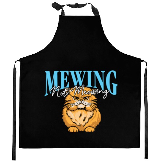Mewing Not Meowing Funny Cat Meme Jawline Kitchen Aprons