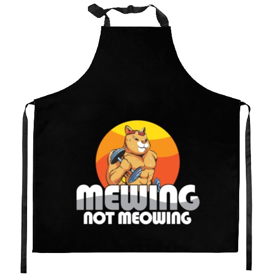 Funny Cat Meme Mewing Not Meowing Jawline Kitchen Aprons