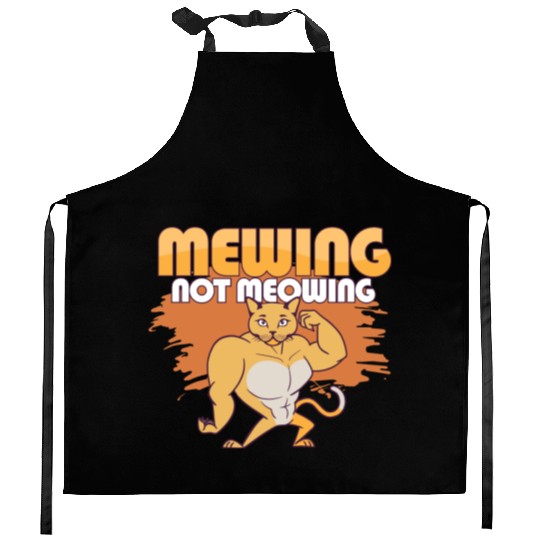 Mewing Not Meowing Funny Cat Meme Jawline Kitchen Aprons