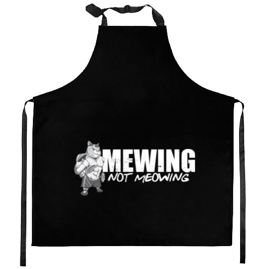 Funny Cat Meme Mewing Not Meowing Jawline Kitchen Aprons