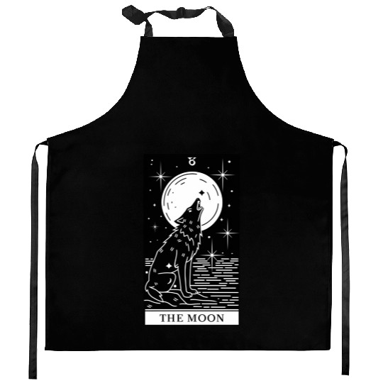 Tarot Card The Moon Wolf Howling Kitchen Aprons