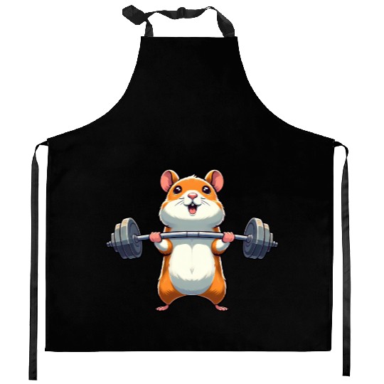 Hamster Power Training: Cartoon-Style Dumbbell Kitchen Aprons