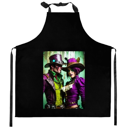 dark purple and green avatars ax vs nox 1 Kitchen Aprons