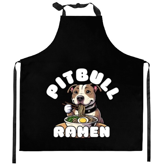 Pitbull Eating Ramen Kitchen Aprons