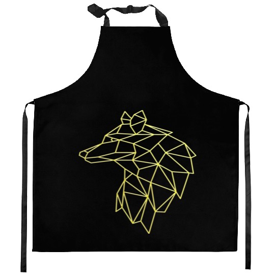 Wolf face tattoo geometric modern Colorful Kitchen Aprons