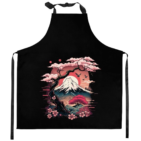 Japanese Sakura Garden Geisha Mount Fuji Cherry Kitchen Aprons