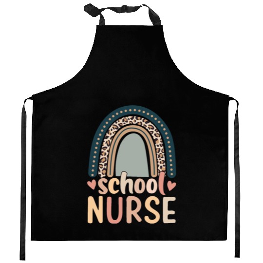 Rainbow Leopard Print School Nurse Back To School Kitchen Aprons