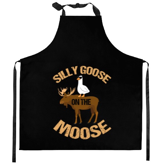 Silly Goose On The Moose Pun Geese Lover Kitchen Aprons