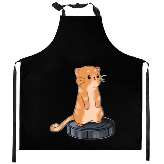 Cat With Robot Vacuum Cleaner Kitchen Aprons