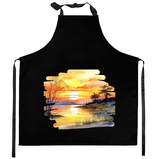 Sunset on the river Kitchen Aprons