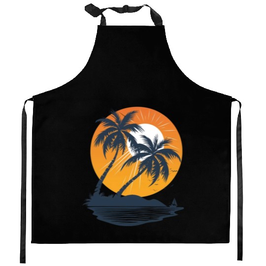 Tropical Sunset Oasis Escape Kitchen Aprons