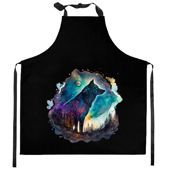 Wolf Print, Cosmic Wolves, Animal Print, Cosmos Kitchen Aprons