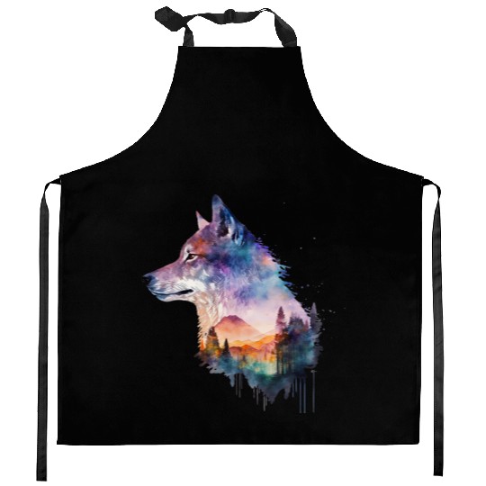 Wolf Print, Cosmic Wolves, Animal Print, Cosmos Kitchen Aprons
