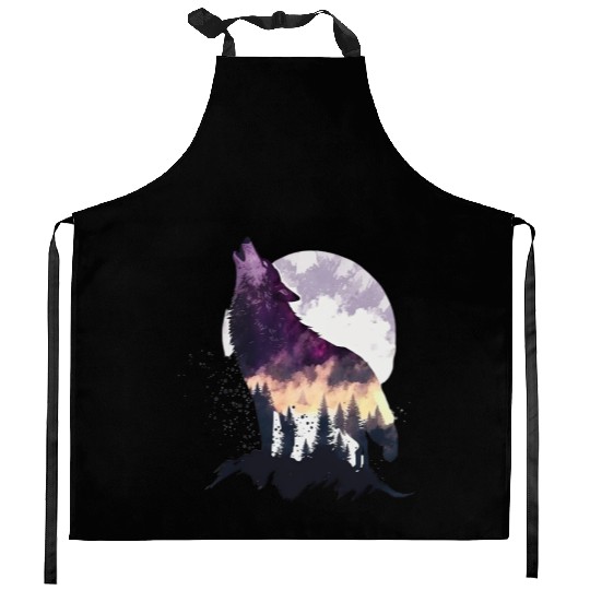 Wolf Print, Cosmic Wolves, Animal Print, Cosmos Kitchen Aprons