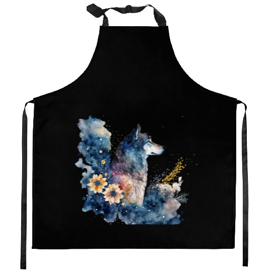 Wolf Print, Cosmic Wolves, Animal Print, Cosmos Kitchen Aprons