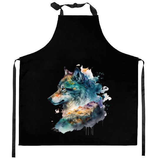 Wolf Print, Cosmic Wolves, Animal Print, Cosmos Kitchen Aprons
