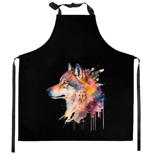 Wolf Print, Cosmic Wolves, Animal Print, Cosmos Kitchen Aprons