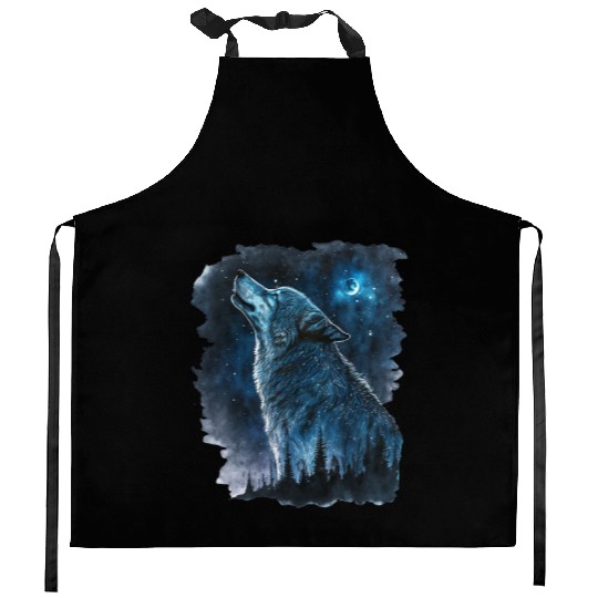 Wolf Print, Cosmic Wolves, Animal Print, Cosmos Kitchen Aprons