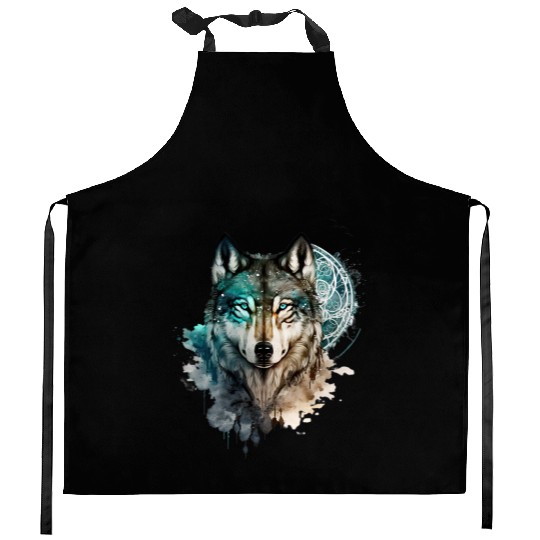 Wolf Print, Cosmic Wolves, Animal Print, Cosmos Kitchen Aprons