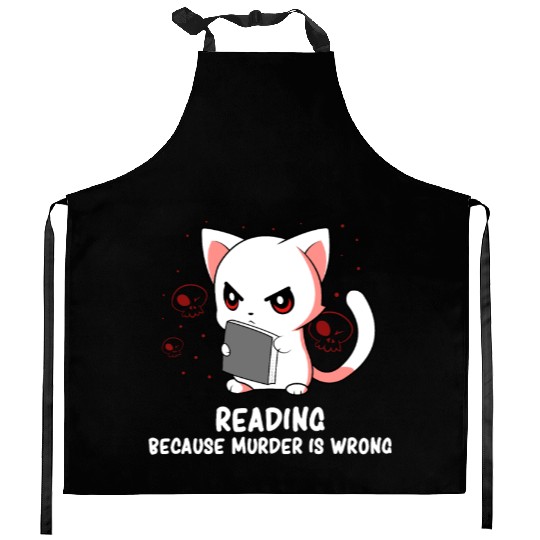 Reading - Reading Cat - Dark Humor - Reading Book Kitchen Aprons