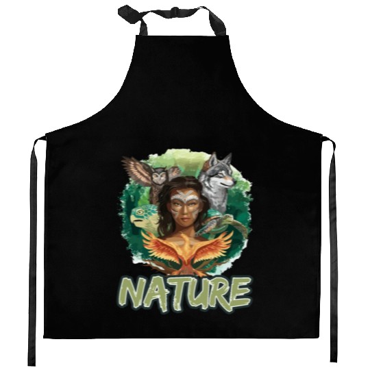 Nature-Inspired Wolf Owl Turtle Phoenix Woman Kitchen Aprons