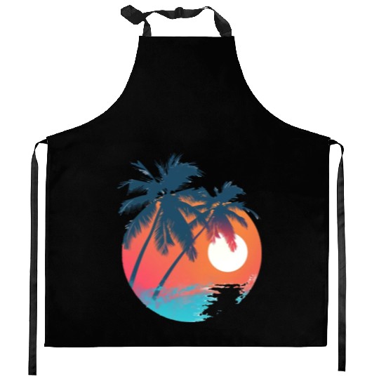 Tropical Sunset Retreat With Soaring Birds Kitchen Aprons