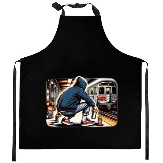 AI Teen in Subway Layup Underground- Masked Border Kitchen Aprons